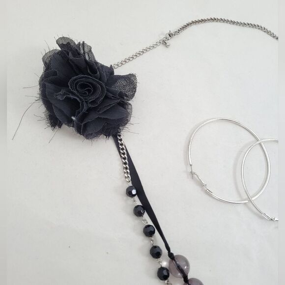 5 Piece Jewelry Bundle Black Silver Diamonds Kitschy Flapper 50s Gatsby Hoop - Picture 6 of 12
